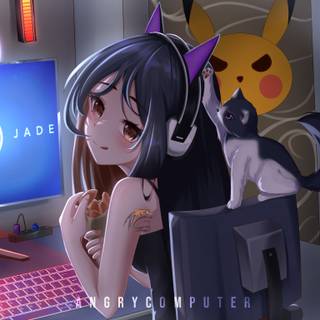Gamer girl PC 4k wallpaper