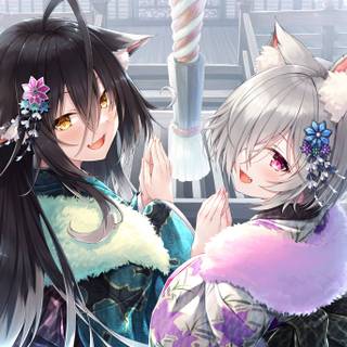 Cat with girl wallpaper