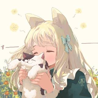 Cat with girl wallpaper