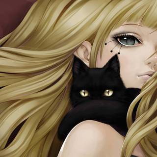 Cat with girl wallpaper