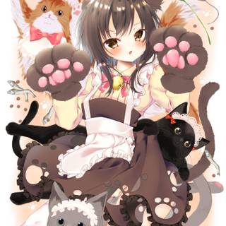 Cat with girl wallpaper