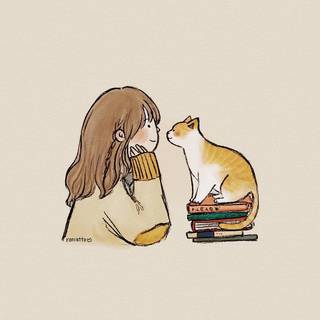 Cat with girl wallpaper
