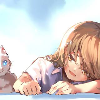 Cat with girl wallpaper