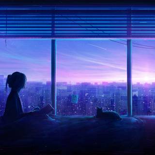 Cat with girl wallpaper