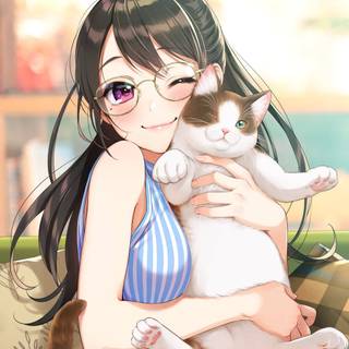 Cat with girl wallpaper