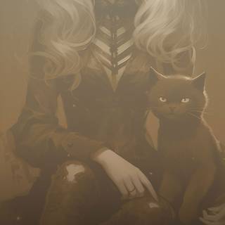 Cat with girl wallpaper
