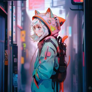 Cat with girl wallpaper