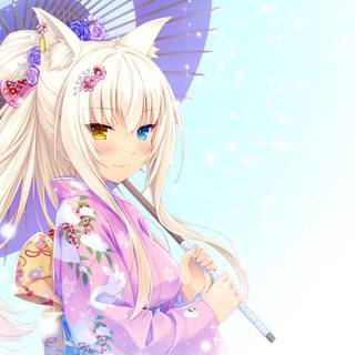 Cat with girl wallpaper