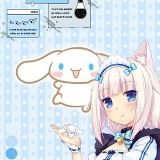 Cat with girl wallpaper