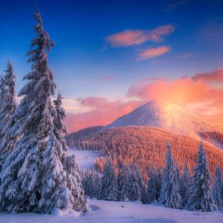 Winter mountains sunset wallpaper