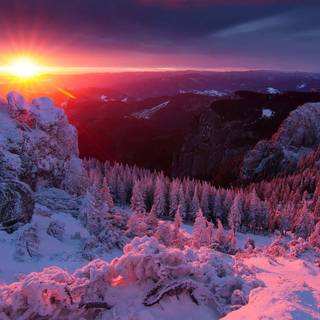 Winter mountains sunset wallpaper