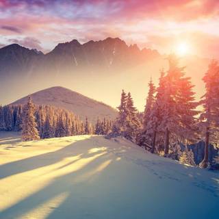Winter mountains sunset wallpaper