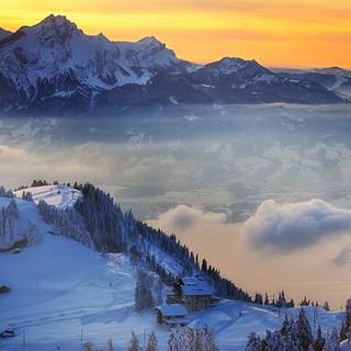 Winter mountains sunset wallpaper