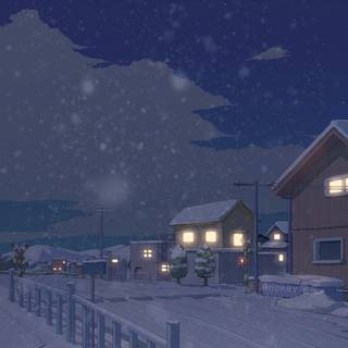 Anime winter roof wallpaper
