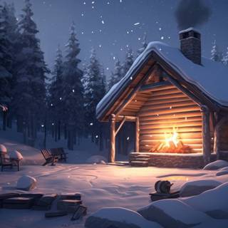 Winter cottage desktop wallpaper