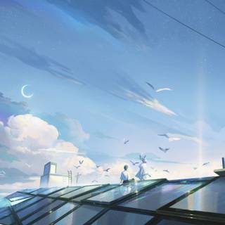 Anime winter roof wallpaper