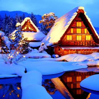 Winter cottage desktop wallpaper