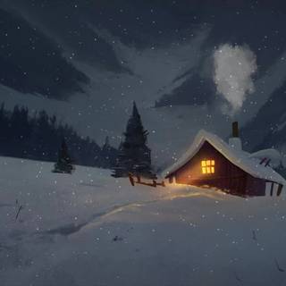 Winter cottage desktop wallpaper