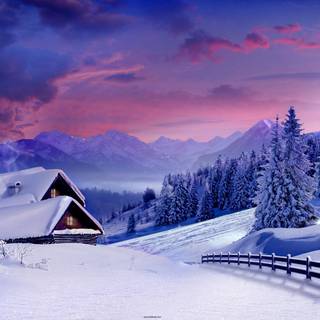 Winter cottage desktop wallpaper