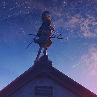 Anime winter roof wallpaper