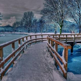 Winter bridge desktop wallpaper