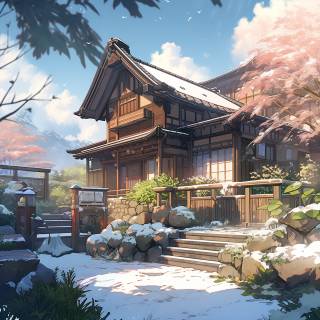 Anime winter roof wallpaper