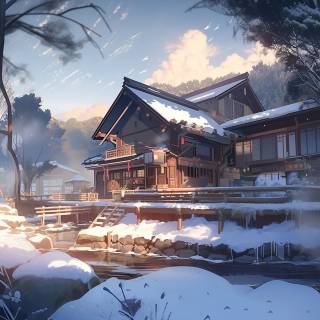 Anime winter roof wallpaper
