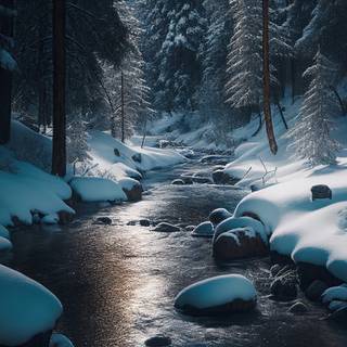 Winter forest river wallpaper