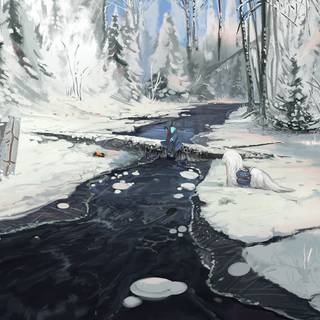 Winter forest river wallpaper