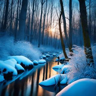 Winter forest river wallpaper