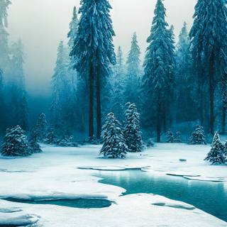 Winter forest river wallpaper