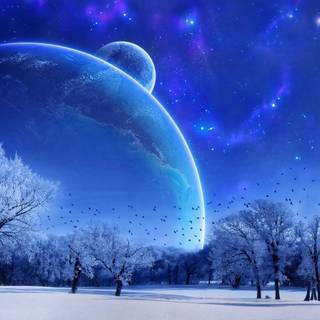 Blue winter landscape wallpaper