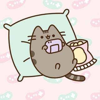 Kawaii winter Pusheen wallpaper