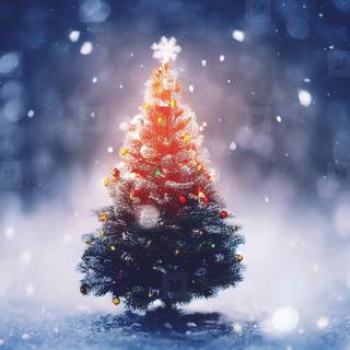 Christmas tree and snow wallpaper