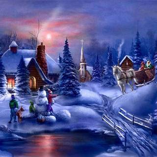 Christmas winter landscape wallpaper