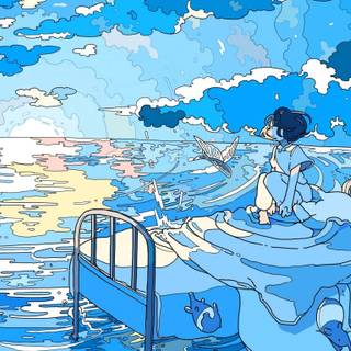 Blue anime desktop wallpaper