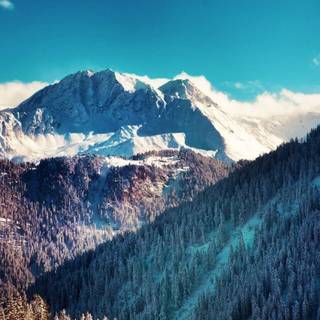 Winter mountain house wallpaper