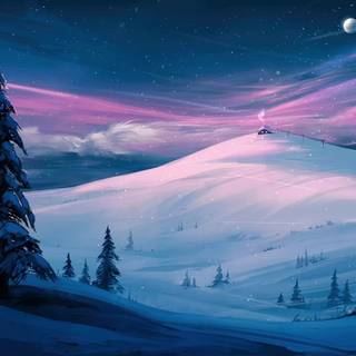 Winter mountain house wallpaper