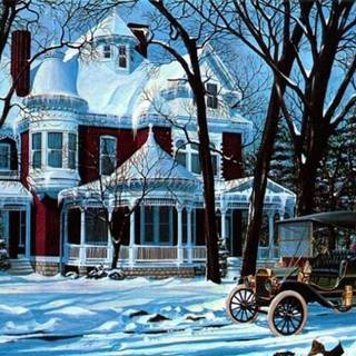 Vintage car winter wallpaper