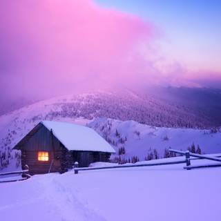 Winter mountain house wallpaper