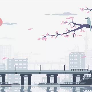 Pixel city aesthetic desktop wallpaper