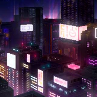 Spring city pixel art wallpaper