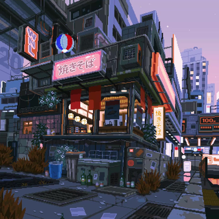 Pixel city aesthetic desktop wallpaper