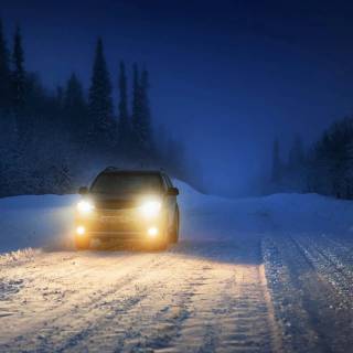 Car night winter wallpaper