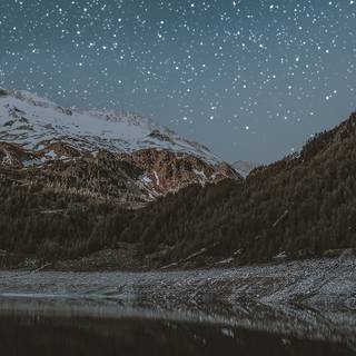 Winter night mountain lake wallpaper