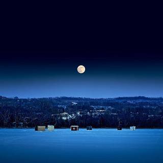 Winter night mountain lake wallpaper