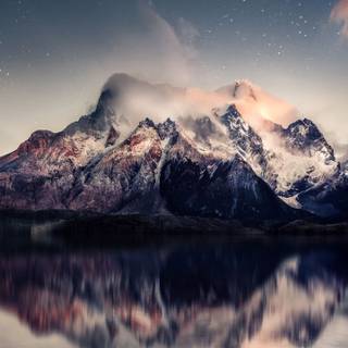 Winter night mountain lake wallpaper