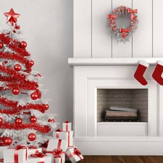 Red and white Christmas tree wallpaper