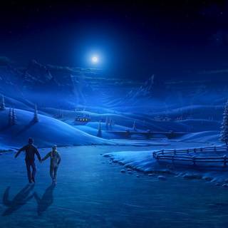 Blue winter night wallpaper