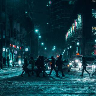 Winter city night 4k wallpaper